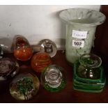 QTY OF PAPERWEIGHTS & GLASS VASES