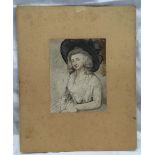WATERCOLOUR HALF LENGTH PORTRAIT OF A SEATED LADY IN 18THC DRESS