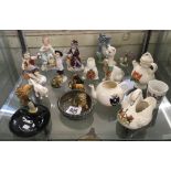SHELF OF CRESTED CHINA & SMALL FIGURES & WADE ANIMALS