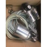 POWER CRAFT AIR WATER TRAP, 2 HOSES & TWO (2) SOCKETS & FIVE (5) FITTINGS, MASK, ALUMINIUM PAINT