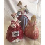 3 SMALL CHINA LADIES BY ROYAL DOULTON, LADY ELIZABETH - MISSING A HAND, ROSE HN1368 & PRETTY