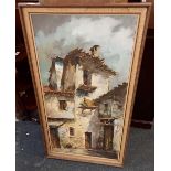 3 LARGE MODERN FRAMED ITALIAN OIL PAINTINGS OF OLD COTTAGES, SIGNED J.CONTI