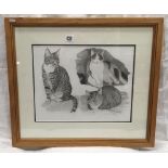 PENCIL DRAWING, STUDY OF 3 CATS, SIGNED BY RICHARD ALBON, WITH ARTIST'S DETAILS TO THE REVERSE