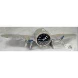 ALUMINIUM DESK TOP CLOCK IN THE SHAPE OF A TWO ENGINE AIRPLANE
