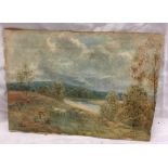 J SCOTT, UNFRAMED WATERCOLOUR OF AN EXTENSIVE RIVER LANDSCAPE WITH SHEEP GRAZING IN THE
