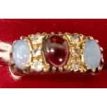 9ct OPAL & GARNET RING 6.6g, SIZE 'P ½'