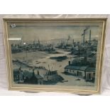 LARGE COLOUR PRINT OF AN INDUSTRIAL LANDSCAPE AND CANAL, SIGNED L S LOWRY AND DATED 1942
