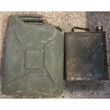 A MILITARY MARKED JERRY CAN 1952 & A 5 GALLON RED LINE PETROLEUM SPIRIT CAN