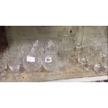 SHELF OF MIXED GLASSES & VASES