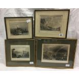 GROUP OF 4 ANTIQUE COLOURED ENGRAVINGS INCLUDING VIEWS OF PLYMOUTH AND BRISTOL, ALSO THE MENAI