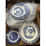 CARTON WITH 5 BLUE & WHITE MEAT PLATES, PLATES BY WOOD & SONS & OTHER MAKERS