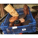 CARTON WITH VARIOUS WOODEN ITEMS INCL; CARVED INDIAN HEAD & TRINKET BOXES