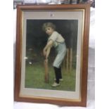 AN OLD COLOURED PEARS PRINT OF A BOY PLAYING CRICKET, ENTITLED CAPTAIN OF THE XI, IN A GOOD MAPLE