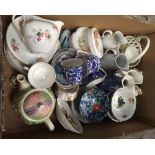 CARTON OF MIXED CHINAWARE INCL; PLATES & SAUCERS BY FRANCONIA & PART TEA/COFFEE SETS
