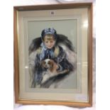 PASTEL PORTRAIT OF A GIRL WITH A SPANIEL SIGNED JENSEN WOODWARD