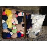 2 CARTONS OF VARIOUS KNITTING WOOLS OF VARIOUS COLOURS