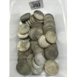 TUB OF 1920 - 1946 UK FLORIN'S APPROX WEIGHT 16oz