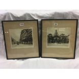 PAIR OF GOOD QUALITY PENCIL SIGNED AND INSCRIBED ETCHINGS OF LONDON SCENES; OLD HOUSES, HOLBORN