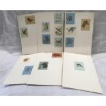 GROUP OF 6 SHEETS CONTAINING 16 MINIATURE WATERCOLOURS OF BIRDS, DOGS, HORSES AND OTHER ANIMALS