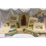 12 ASSORTED UNFRAMED WATERCOLOURS 15, DRAWINGS ETC