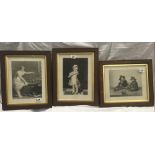 3 VICTORIAN PRINTS, ENTITLED ''FEEDING THE CHICKENS'', ''GAMESTERS'' & NAUGHTY PUSSY'' IN OLD OAK