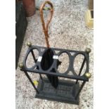 BLACK CAST IRON STICK UMBRELLA STAND WITH BAMBOO HANDLES & PARASOL