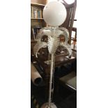 METAL FERN DECORATED STANDARD LAMP WITH OPAQUE GLOBE SHADE