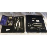 3 CASED ANTIQUE INSTRUMENT DRAWING SETS