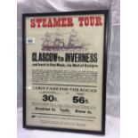 OLD COLOUR POSTER ADVERTISING A STEAMER TOUR, GLASGOW TO INVERNESS, MARCH 1881