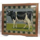 DECORATIVE WOOL WORK PICTURE OF A FRIESIAN COW