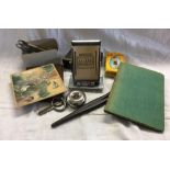 CARTON OF BONE SEWING IMPLEMENTS, SCISSORS & OTHER ITEMS