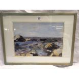 ANN HARRIS, A GOUACHE PAINTING OF A COASTAL SCENE, SIGNED