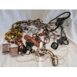 BAG OF COSTUME JEWELLERY, NECKLACES, EARRINGS ETC