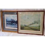 F/G SIGNED PRINT OF A GERMAN PLANE SHOT DOWN BY THE RAF & A F/G SIGNED PRINT TITLED 'OPERATIONS ON'