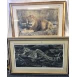 GILT F/G WHITE TIGER PRINT SIGNED & A GILT F/G LION PICTURE