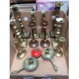 CARTON OF BRASS & COPPER CANDLE STICKS