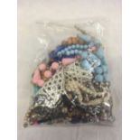 BAG OF MISC COSTUMER JEWELLERY, NECKLACES INCL; BEADS