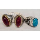 3 SILVER COLOURED DRESS RINGS WITH BRAZILIAN STONES