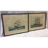 PAIR OF COLOUR PRINTS OF 3 MASTED SAILING SHIPS, ''FLYING CLOUD'' & ''SOVEREIGN OF THE SEAS''.