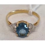 14ct BLUE STONE CLUSTER RING, SIZE L. 1.9g