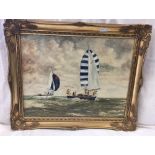 SAILING SCENE ON BOARD BY G RHODES 1906-2006 & 2 PRINTS OF A BUILDING BY THE SAME ARTIST