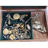 WOODEN JEWELLERY BOX WITH COSTUME JEWELLERY