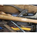 CARTON OF MISC HAND TOOLS INCL; HAMMERS WRENCHES, PLIERS, SCREWDRIVERS