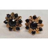 A PAIR OF SAPPHIRE CLUSTER EAR STUDS SET IN 9ct