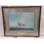 A F/G PRINT SIGNED BY GERALD COULSON, CONCORD DEPARTING HEATHROW SIGNED BY BRIAN TRUBSHAW CONCORD