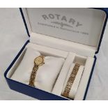 LADIES ROTARY WRIST WATCH AND MATCHING BRACELET IN ORIGINAL BOX WITH PAPERWORK