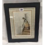 COLOUR PRINT OF THE GIRL ON THE STAIRCASE, AFTER LOUIS GABRIEL ISABY, IN AN OLD OAK FRAME