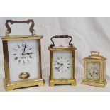 3 BRASS CARRIAGE CLOCKS OF VARIOUS SIZES BY BAYARD, ACCTIM & 1 RHYTHM