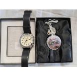 TALKING ATOMIC WATCH & A COMMEMORATIVE POCKET WATCH & CHAIN OF THE ROYAL FORCE 72 FLYING SCOTTSMAN