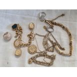 QTY OF GOLD COLOURED JEWELLERY INCL; HEAVY CHARM BRACELET